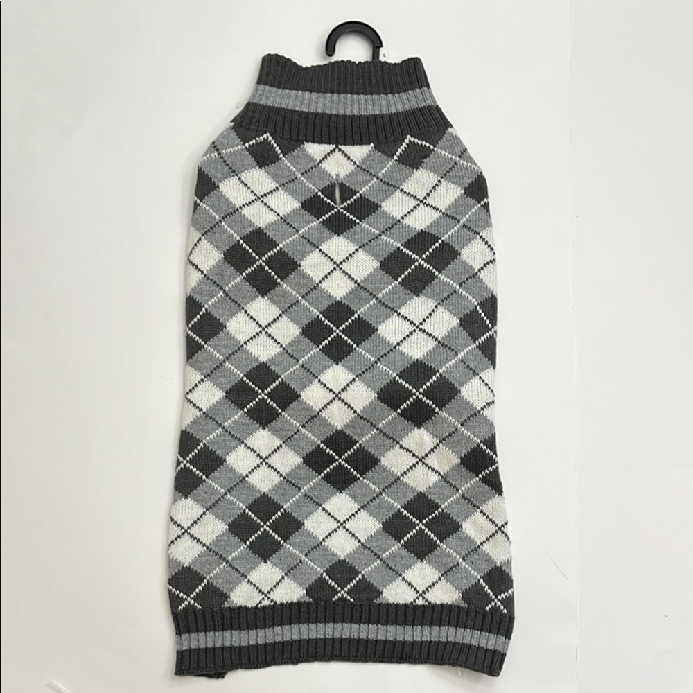Gray & White Argyle Dog Sweater